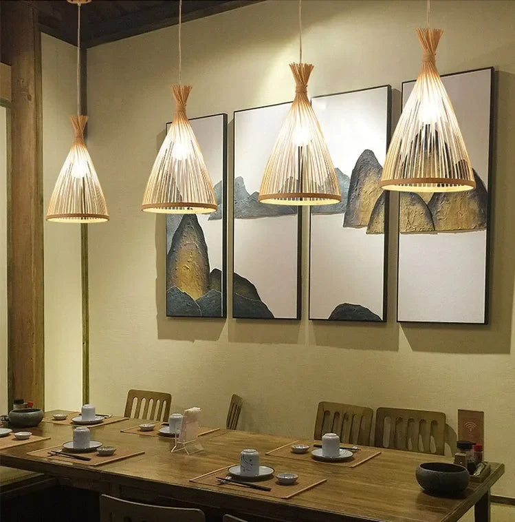 Bamboo Chandelier Pendant Lamp Hanging Wood Ceiling Light