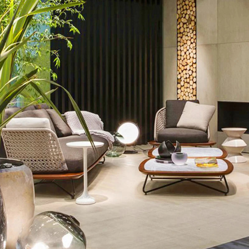 Nordic Outdoor Garden Wooden Rattan Sofa Set