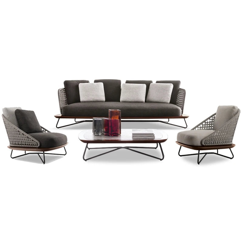 Nordic Outdoor Garden Wooden Rattan Sofa Set