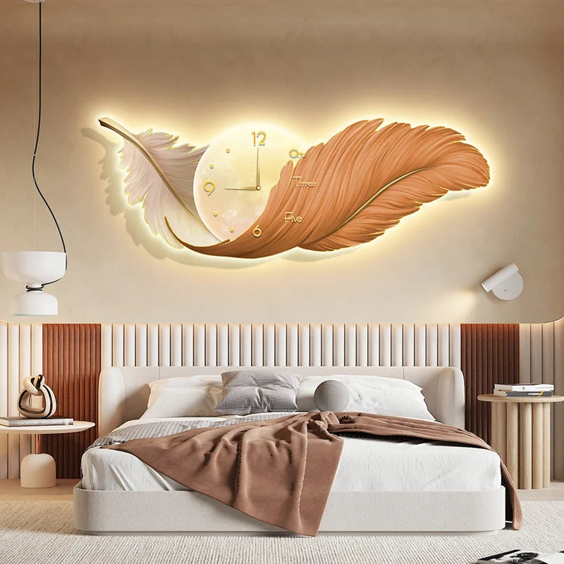 Creative Feather Clock with LED Light