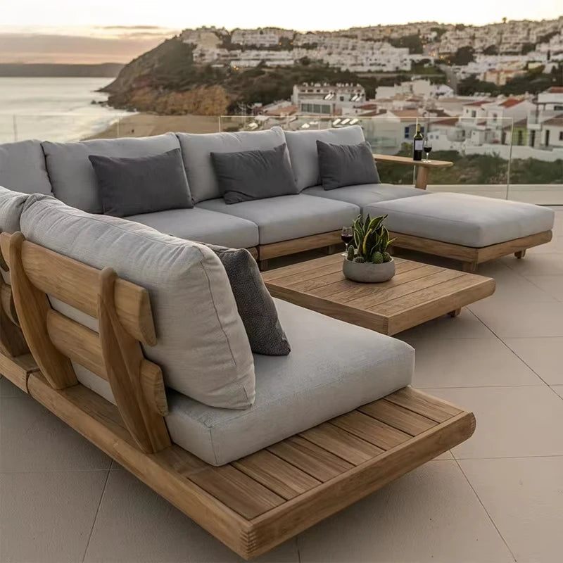Wood Waterproof Outdoor L Shaped Modular Sofa
