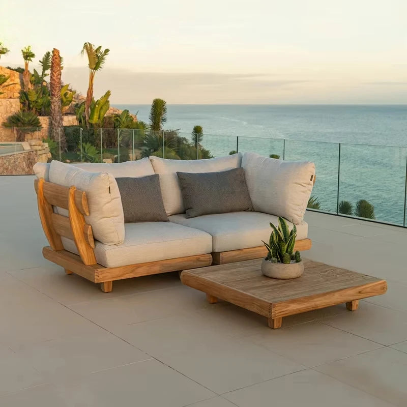 Wood Waterproof Outdoor L Shaped Modular Sofa