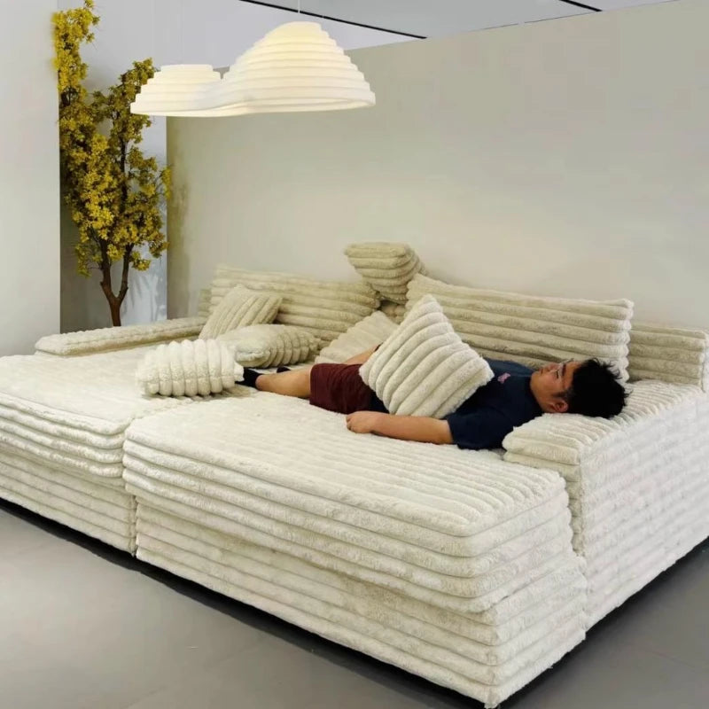 Modular Sectional Velvet Puffs Compressed Bed Sofa