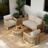 4 Pieces Teak Hand Woven Rope Outdoor Sofa Set