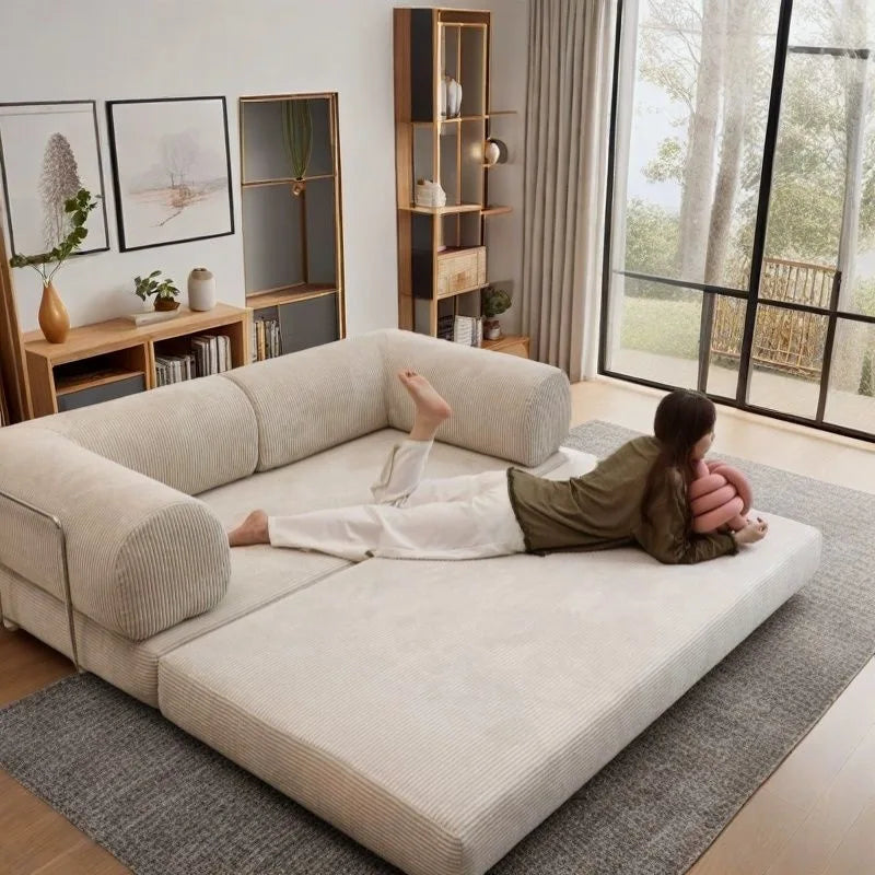 Sofá cama plegable minimalista de pana 