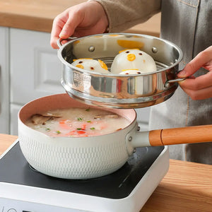 Aluminum Alloy Non Stick Glass Lid Pot - Pot - 18cm + pot lid + steamer - Cookware set