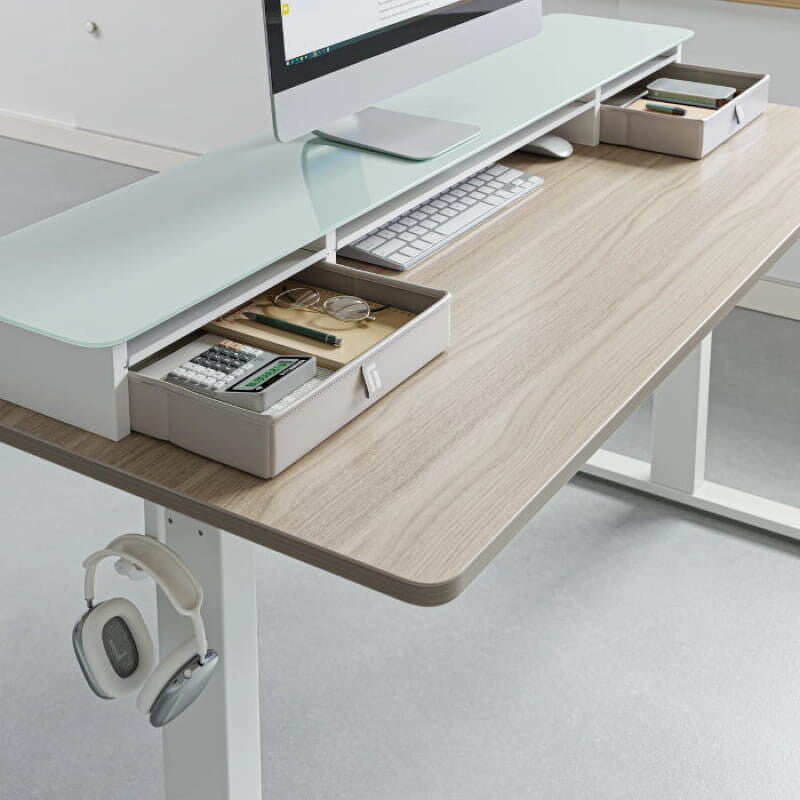 Electric Standing Desk Glass Top Double Drawer Eufaula