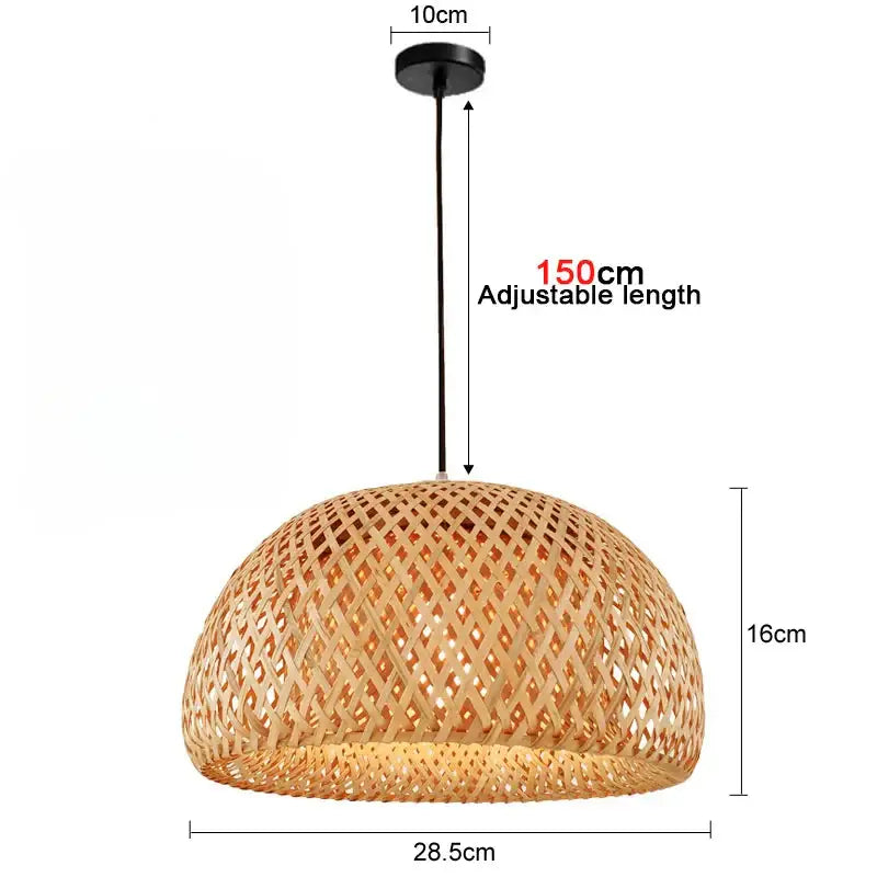 Bamboo Chandelier Pendant Lamp Hanging Wood Ceiling Light - Rattan Upside Down Bowl / White light - Ceiling Lamp