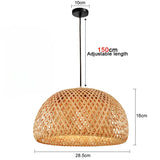 Bamboo Chandelier Pendant Lamp Hanging Wood Ceiling Light - Rattan Upside Down Bowl / White light - Ceiling Lamp