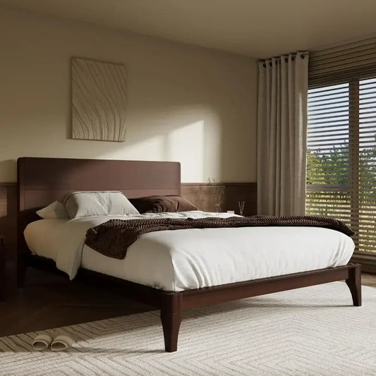 Bamboo Modern Frame Tall Headboard Platform Bed - Brown - Bedroom