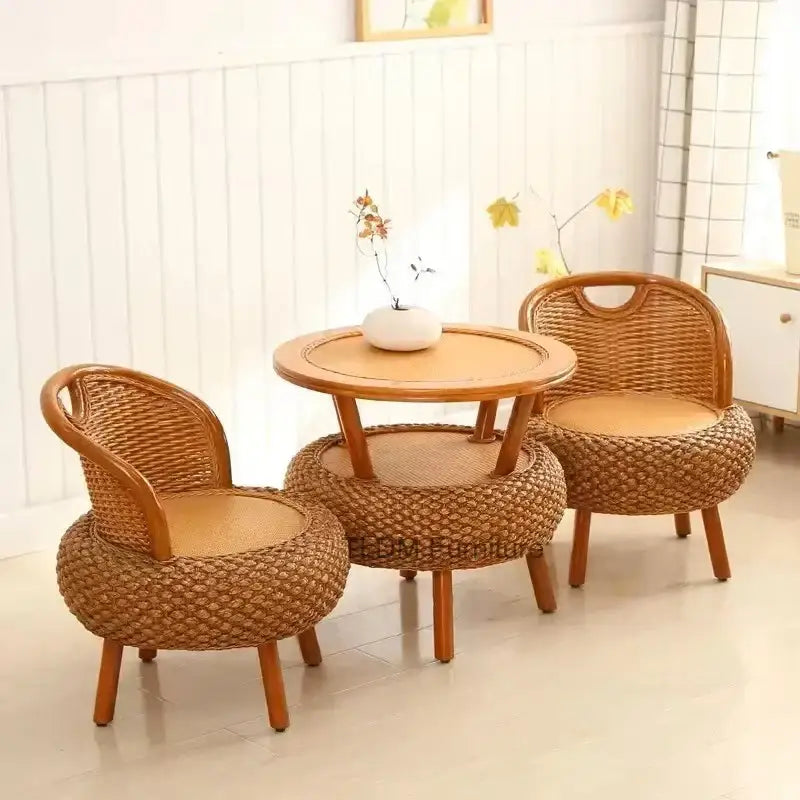 Bamboo Rattan 2-Person Outdoor Patio Set with Table