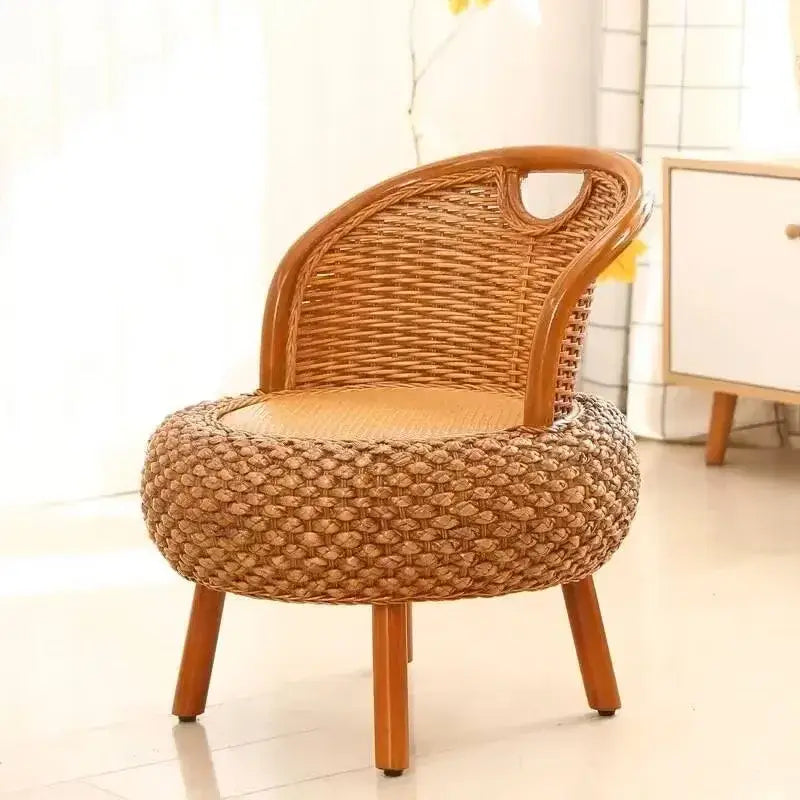 Bamboo rattan outdoor patio set showing natural woven texture and material detail on chair frame