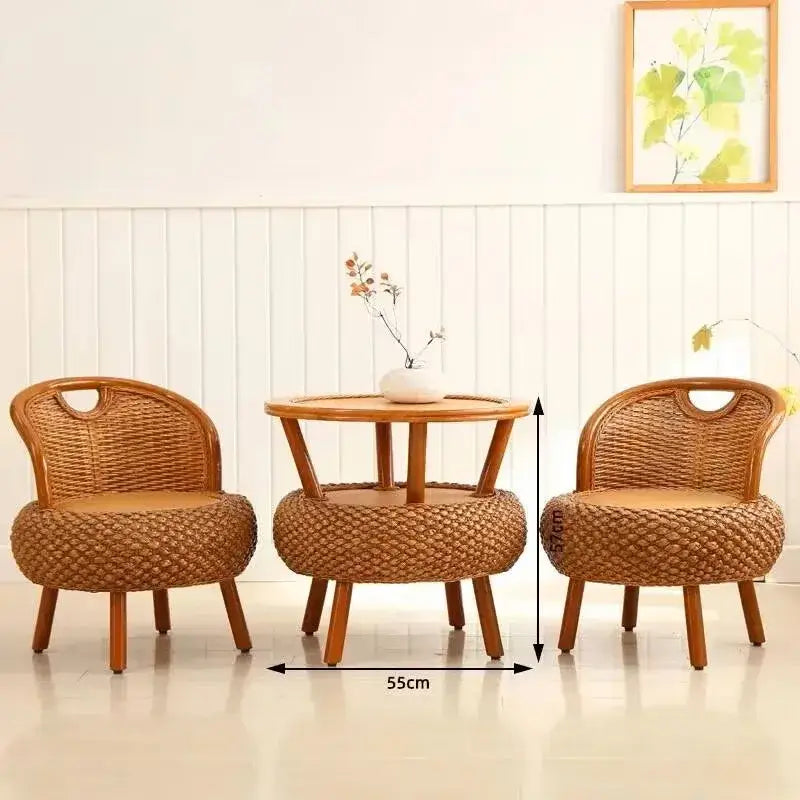 Bamboo rattan patio set showing natural woven material texture and weather resistant craftsmanship detail