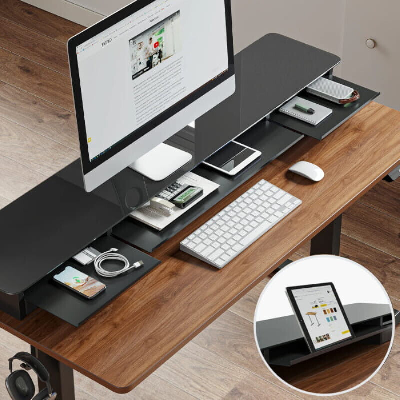Electric Standing Desk Glass Top Double Drawer Eufaula