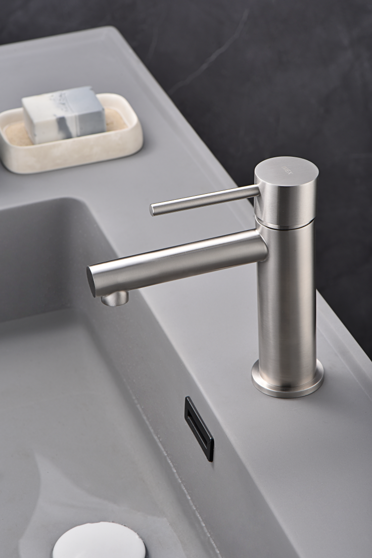 Moscow Steel Single Lever Sink Faucet Modern Design, in a bathroom setting