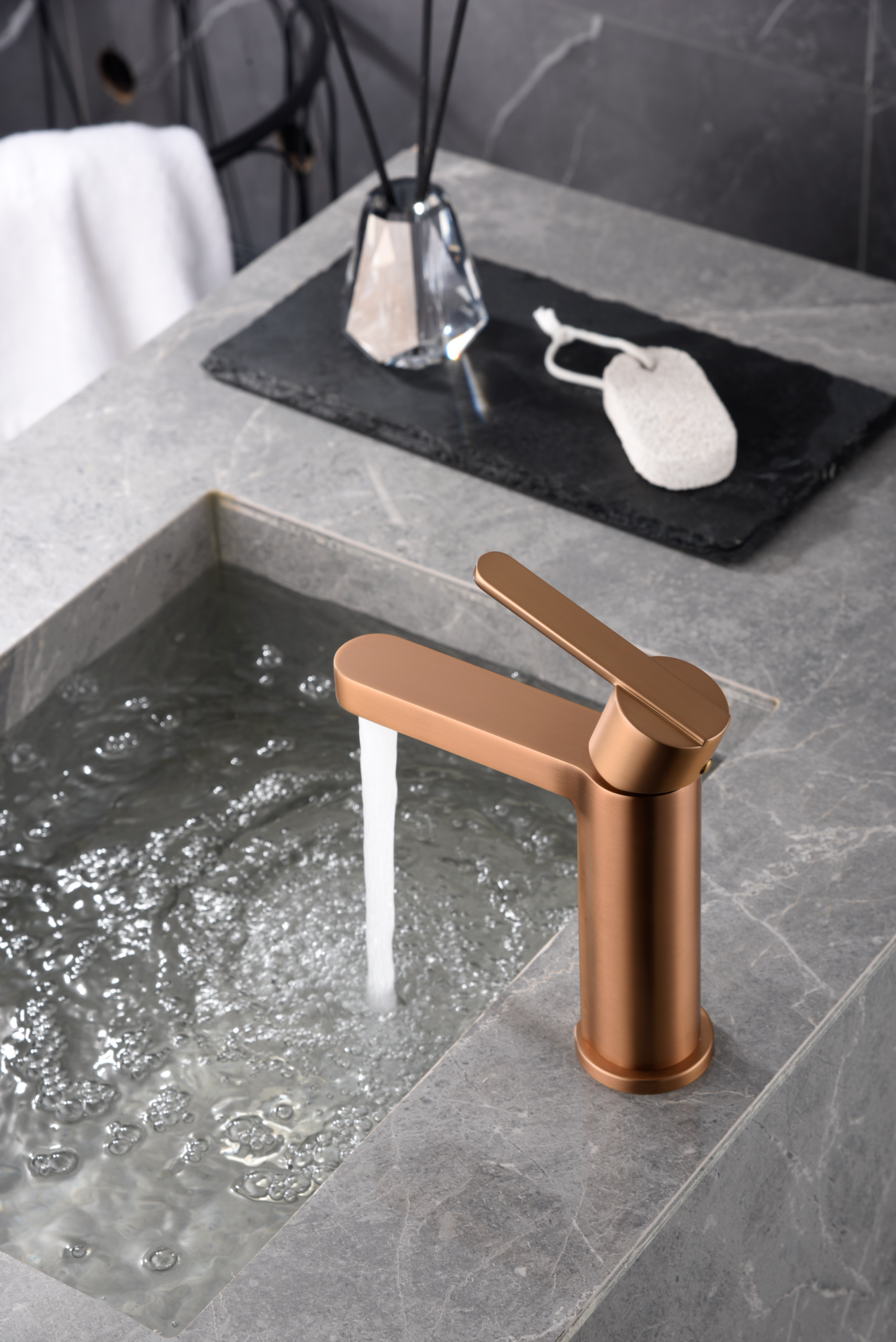 Brushed Rose Gold Single Lever Sink Faucet Roma, view 4