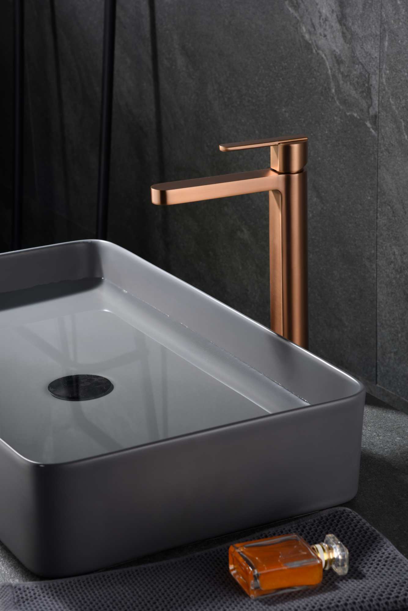 Roma Tall Sink Mixer Brushed Rose Gold Faucet, view 3