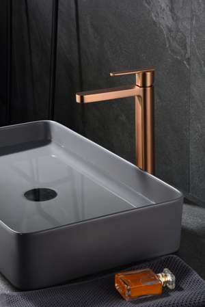 Roma Tall Sink Mixer Brushed Rose Gold Faucet, view 3