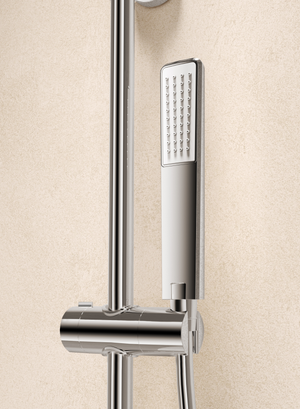 Toscana Brushed Nickel Single Lever Shower Set, in a bathroom setting