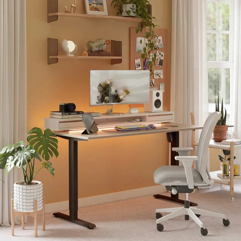 Standing Desk with Electric Height Adjustment and Floating - 48’’ x 26’’ / Light Walnut - Desk > Standing Desk