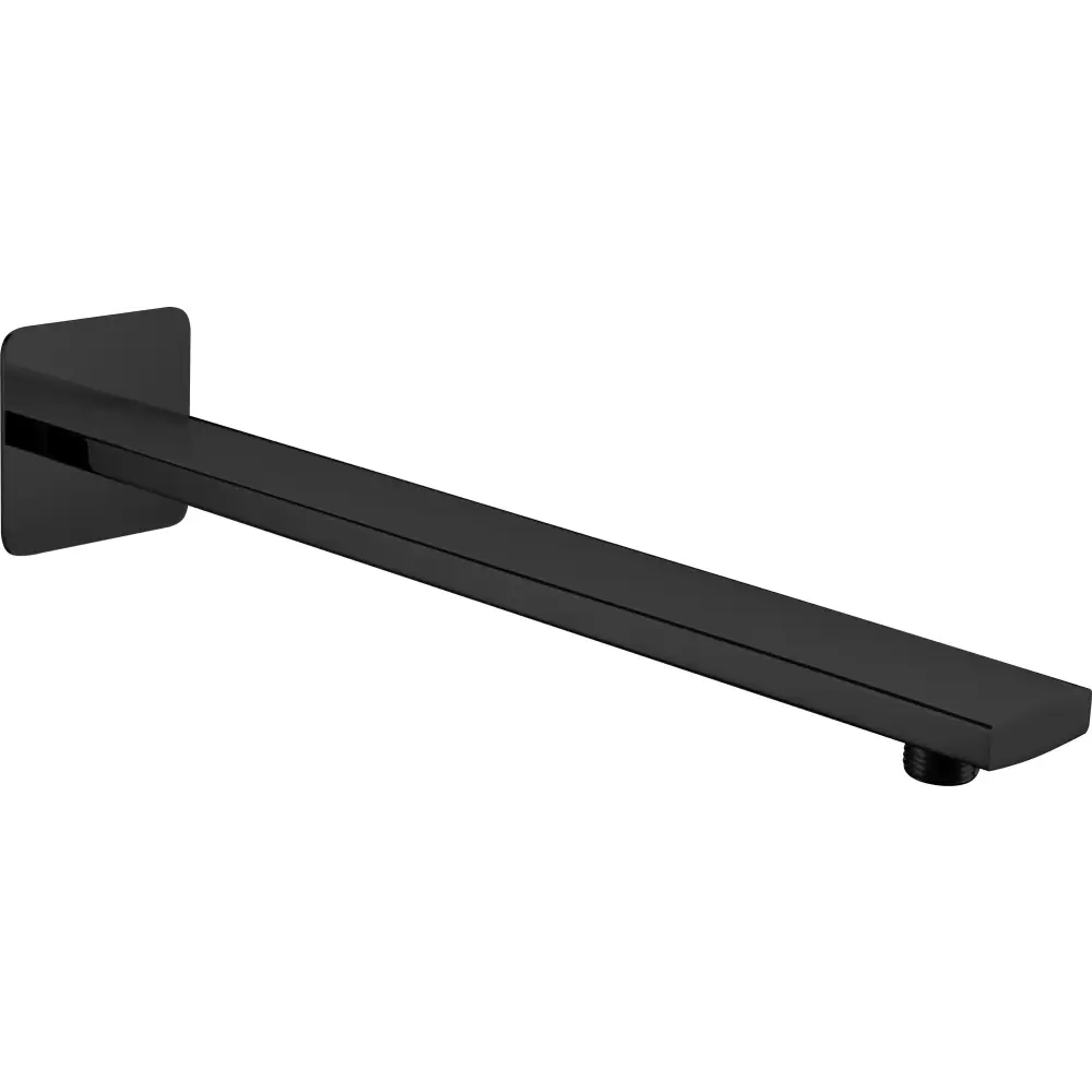 Matte black oval shower arm wall mount bathroom accessory closeup