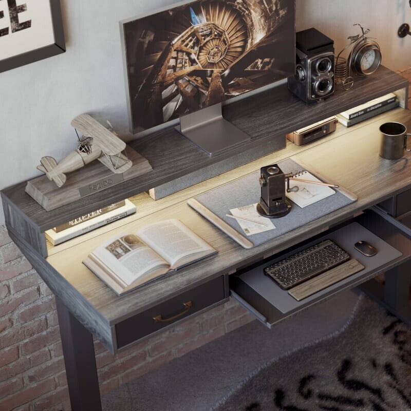 Brooklyn LED Electric Standing Desk with Drawers and Keyboard