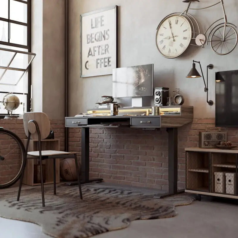 Brooklyn LED Electric Standing Desk with Drawers - Executive Desk