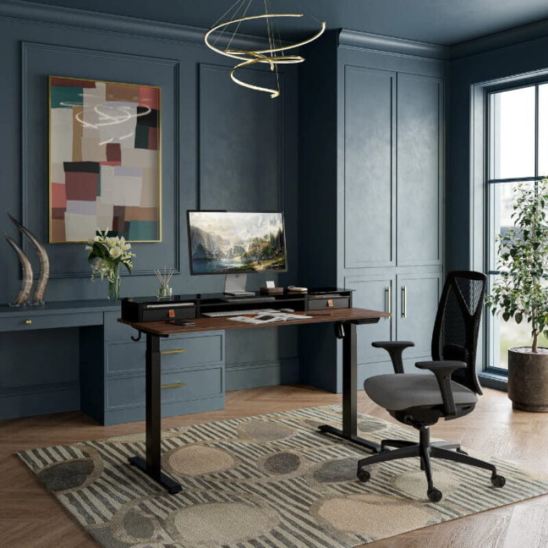 Electric Standing Desk Glass Top Double Drawer Eufaula