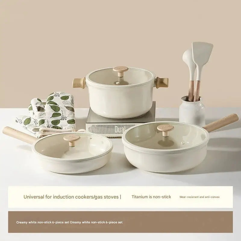 8 Piece Ceramic Non Stick Cookware Pot Pan Set - White non-stick pan 6-piece set - Cookware set