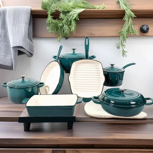 Cast Iron Non stick Pan Pot Casserole - 7-Piece Set / Cyan - Cookware set