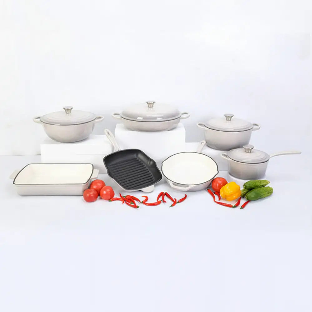 Cast Iron Non stick Pan Pot Casserole - 7-Piece Set / Light gray - Cookware set