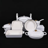 Cast Iron Non stick Pan Pot Casserole - 7-Piece Set / White - Cookware set