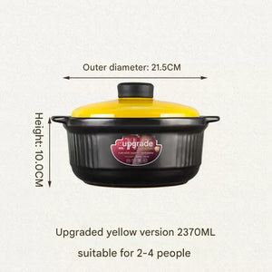 Ceramic Casserole Large Capacity Stone Stew Pot - 2370ml - black and yellow [silicone top] - Cookware set