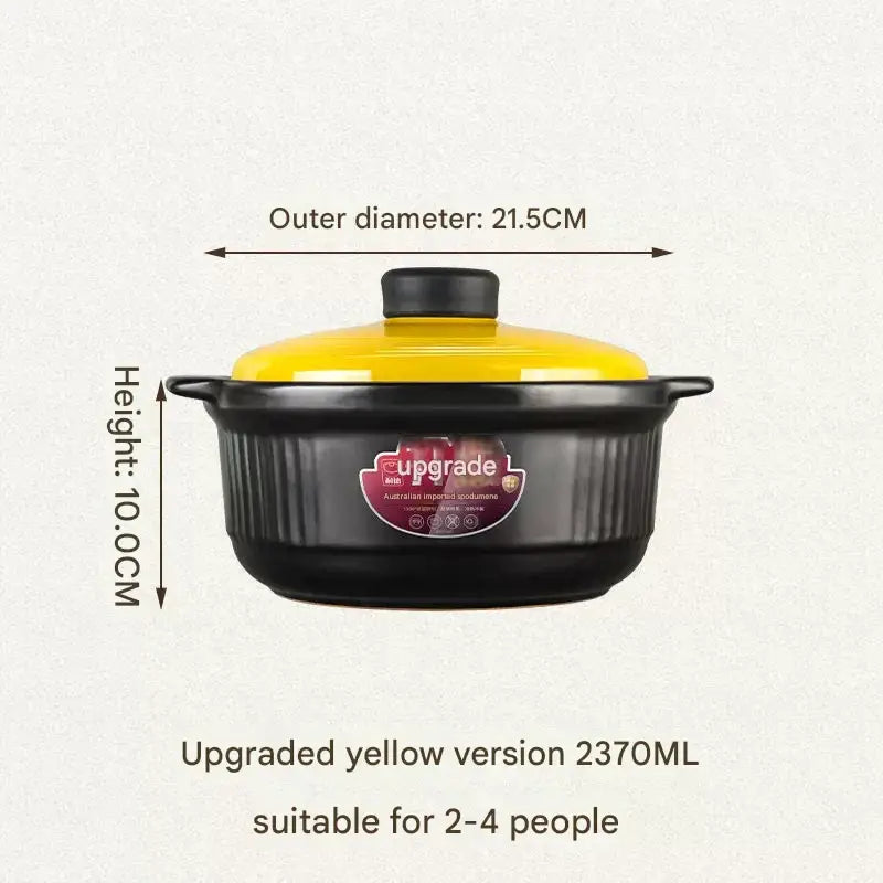 Ceramic Casserole Large Capacity Stone Stew Pot - 2370ml - black and yellow [silicone top] - Cookware set