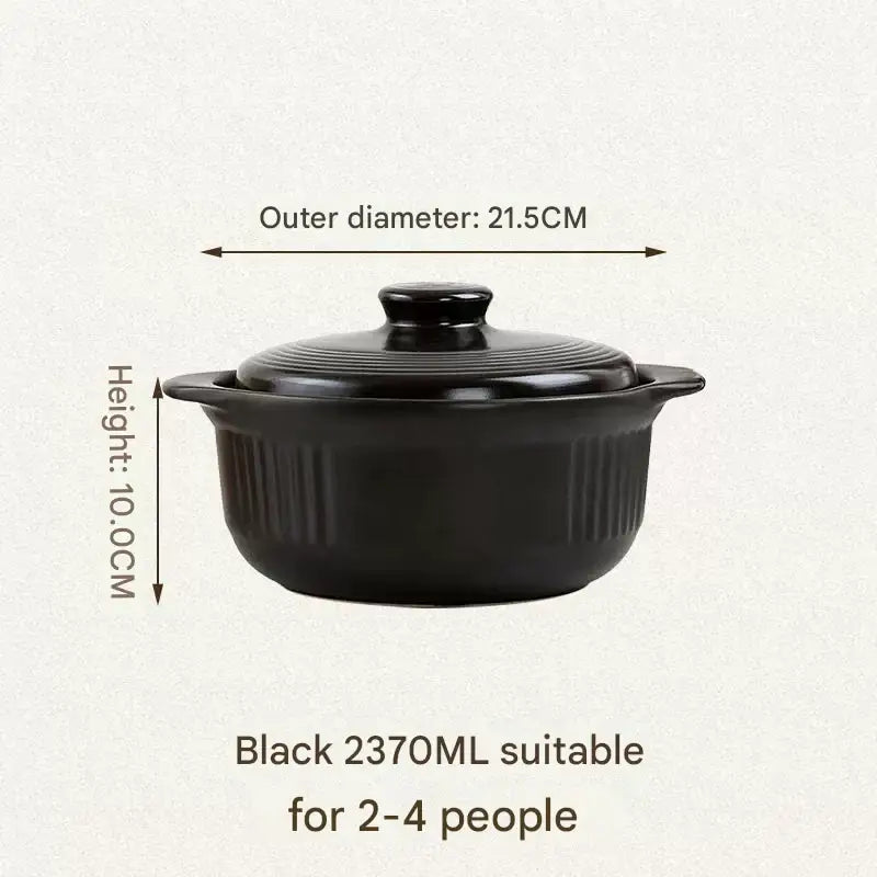 Ceramic Casserole Large Capacity Stone Stew Pot - 2370ml black - Cookware set
