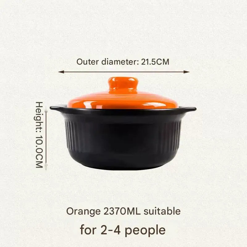 Ceramic Casserole Large Capacity Stone Stew Pot - 2370ml black orange lid - Cookware set