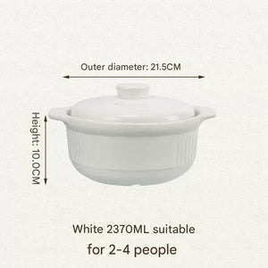 Ceramic Casserole Large Capacity Stone Stew Pot - 2370ml white - Cookware set