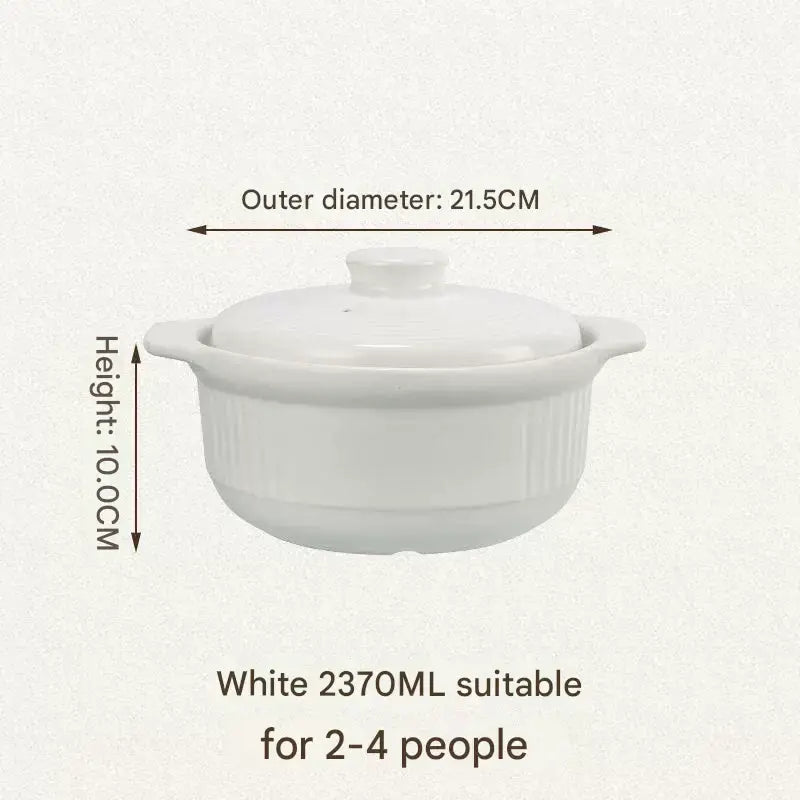 Ceramic Casserole Large Capacity Stone Stew Pot - 2370ml white - Cookware set