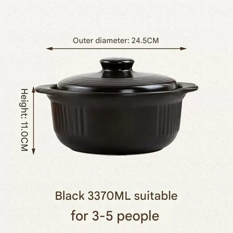 Ceramic Casserole Large Capacity Stone Stew Pot - 3370ml black - Cookware set