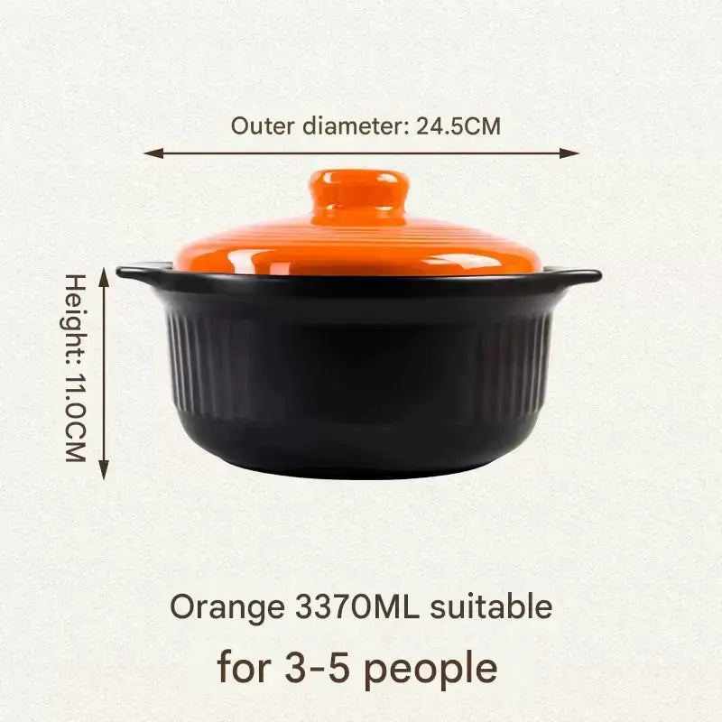 Ceramic Casserole Large Capacity Stone Stew Pot - 3370ml black orange cap - Cookware set