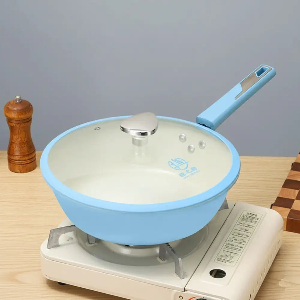 Ceramic Non Stick Glass Lid Uncoated Wok - Blue / 8 x 29.2 x 20.5cm - Cookware set