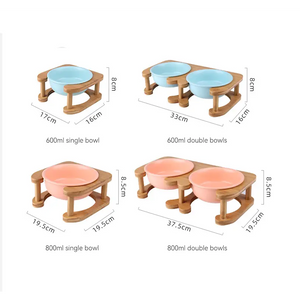 Pet Feeding Bowl With Wood Stand - Feeding Bowl