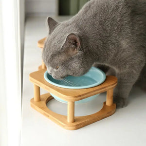 Pet Feeding Bowl With Wood Stand - Feeding Bowl