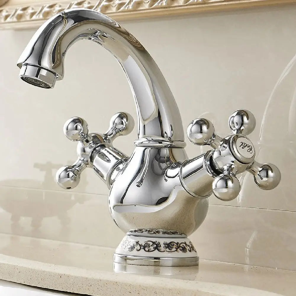 Chrome Brass Single Hole Dual Handle Classic Faucet - Chrome - Faucets