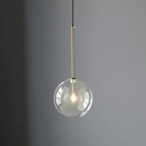 Clear Glass Ball Bedside Pendant Hanging Lamp - Black Wire - 15 cm / Hanging Wire - 200 cm / Warm White - Pendant Lamp