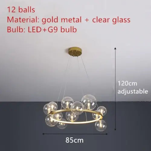 Clear Glass Bubble LED Chandelier Lamp - 12-Gold-Clear / Warm White - Ceiling Light