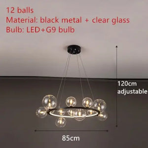 Clear Glass Bubble LED Chandelier Lamp - 12-Black-Clear / Warm White - Ceiling Light