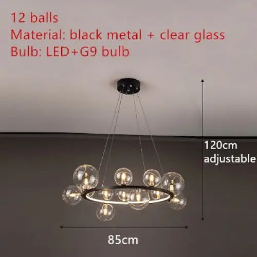 Clear Glass Bubble LED Chandelier Lamp - 12-Black-Clear / Warm White - Ceiling Light