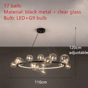 Clear Glass Bubble LED Chandelier Lamp - 17-Black-Clear / Warm White - Ceiling Light