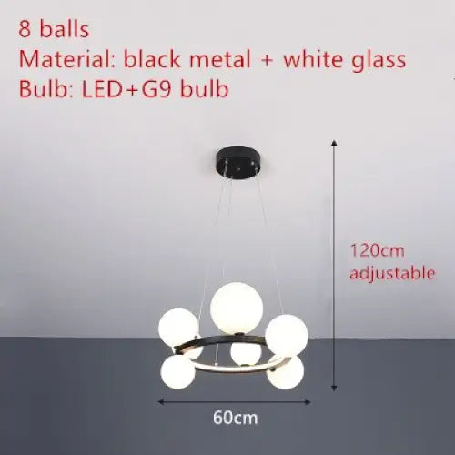 Clear Glass Bubble LED Chandelier Lamp - 8-Black-White / Warm White - Ceiling Light